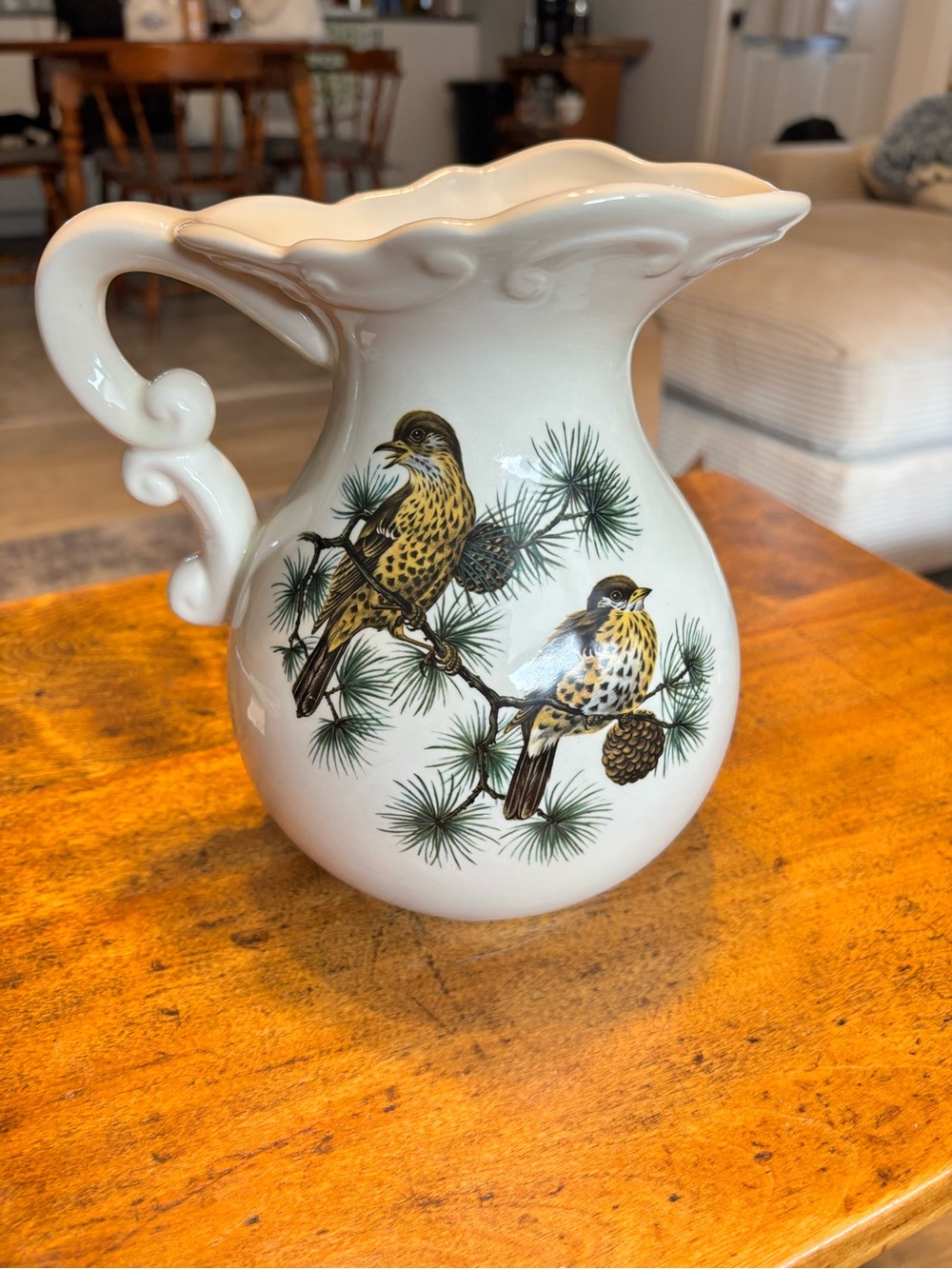 Vintage Mid Century Classic Staffordshire Pitcher Yellow Songbird Motif